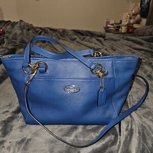 Coach Royal Blue Leather Shoulder Tote with Gold Hardware